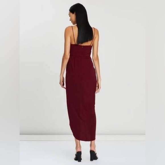 Shona Joy Port Wine Midi Cocktail Dress Sz 12 NWT – Draped Asymmetric Hem - Picture 3 of 7